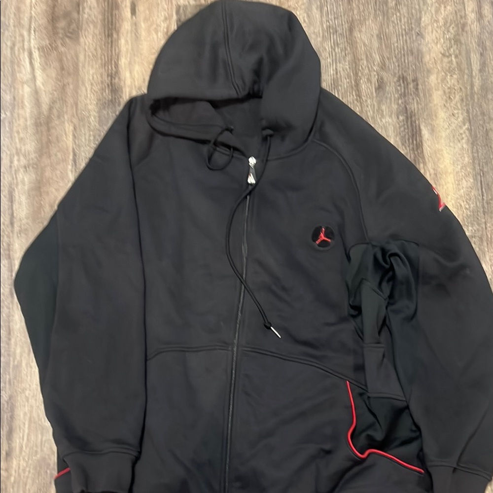 Jordan Black Zip Up Sweater with Red Accents